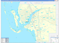 Cape Coral-Fort Myers Metro Area Wall Map Basic Style 2024